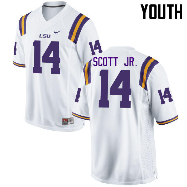 Youth LSU Tigers #14 Lindsey Scott Jr. College Football Jerseys Game-White